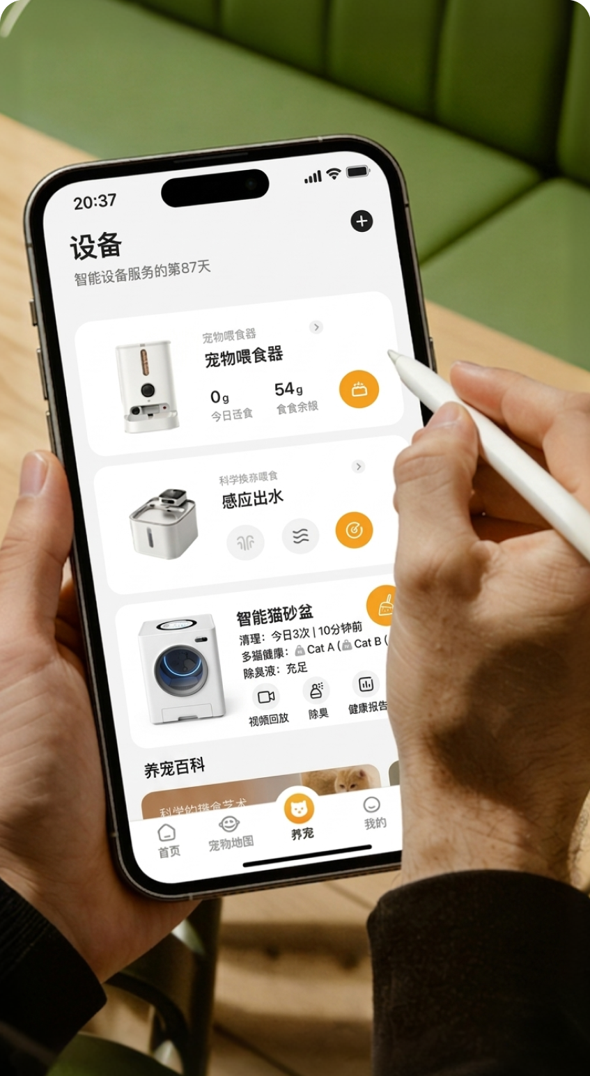花生宠物 App 智能设备控制界面